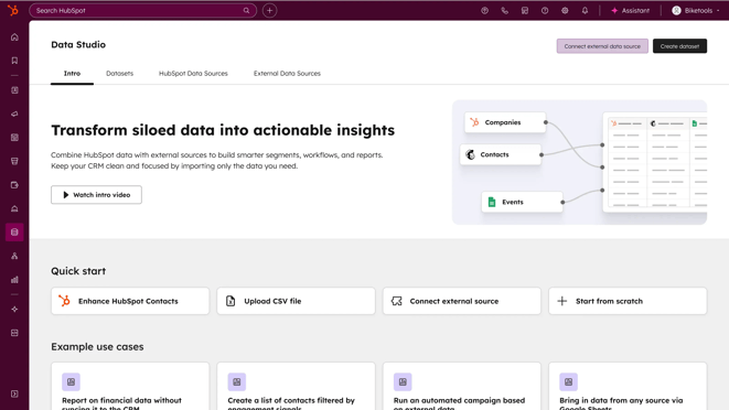 Data Hub - Data Studio Landing Page